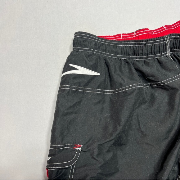 Speedo Shorts Mens Large Black Red Swimming Trunk Bathing Suit Surfing Lined - Picture 7 of 10